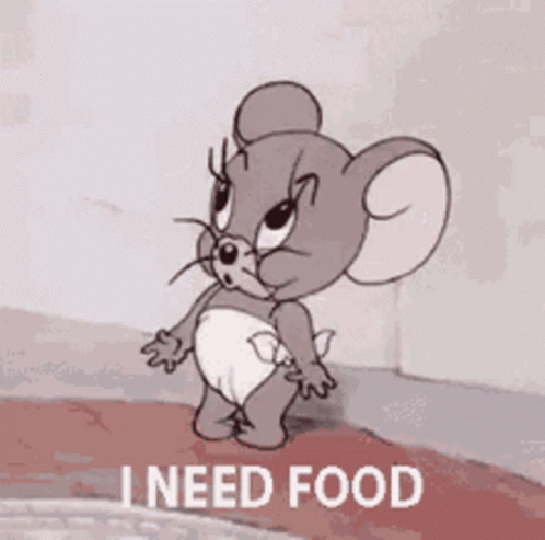 Cartoon Mouse in Diaper Saying I Need Food