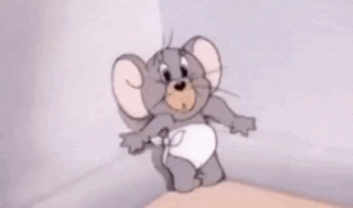 Cartoon Mouse in Diaper Standing on Table