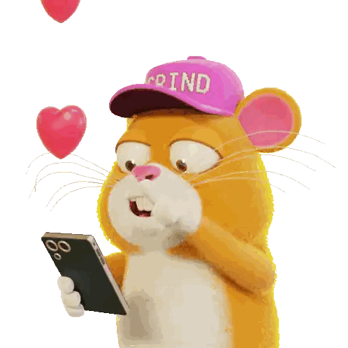 Cartoon Mouse in Grind Hat Holding Cell Phone
