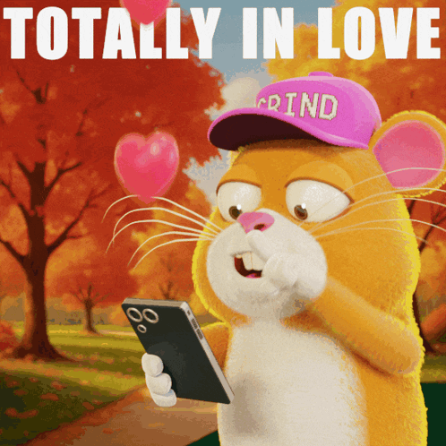 Cartoon Mouse in Grind Hat Holding Cellphone