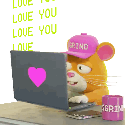 Cartoon Mouse in Pink Hat Saying Grind