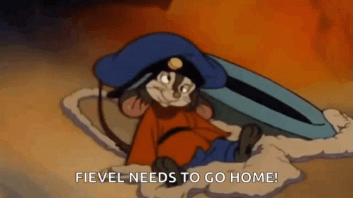 Cartoon Mouse Laying on Ground Saying Fievel Needs to Go Home