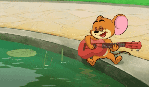 Cartoon Mouse Playing Guitar Near Water