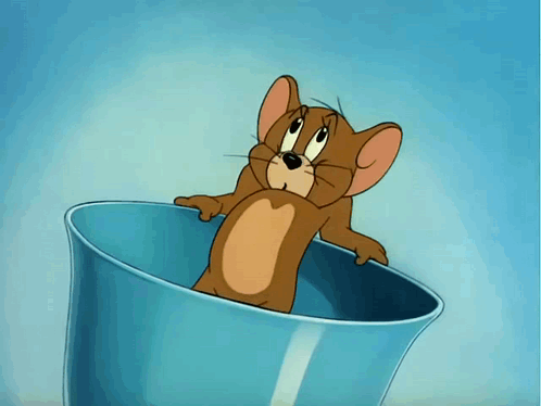 Cartoon Mouse Sitting in Blue Cup