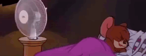 Cartoon Mouse Sleeping in Bed with Fan