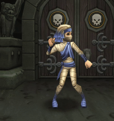 Cartoon Mummy at Skull Door