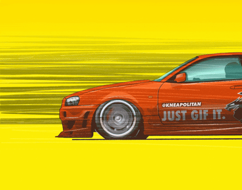 Cartoon Nissan Skyline R34 Speeding Up GIF