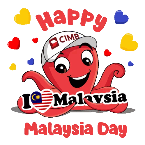 Cartoon Octopus Wearing Cimb Hat Says Happy Malaysia Day
