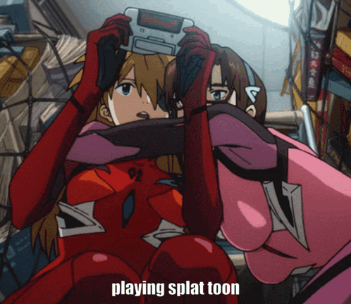 Cartoon of Two Girls Playing Splatoon Together