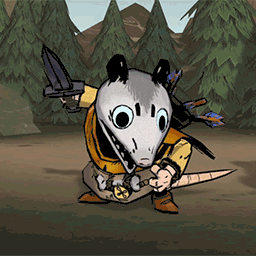 Cartoon Opossum Holding Sword in Forest