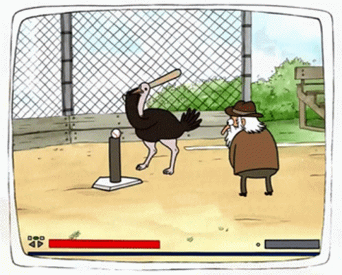 Cartoon Ostrich Swinging Bat At Pole GIF