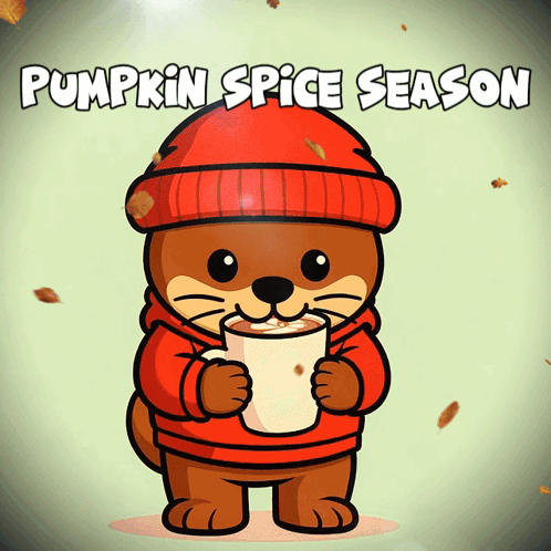 Cartoon Otter Holding Hot Chocolate Pumpkin Spice Season