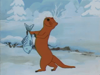 Cartoon Otter Holding Large Fish GIF
