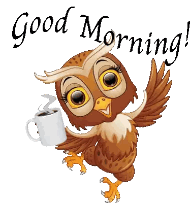 Cartoon Owl Holding Coffee Good Morning