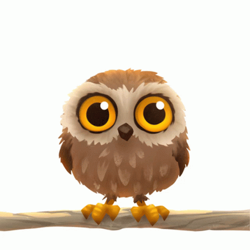 Cartoon Owl on Branch With Big Yellow Eyes
