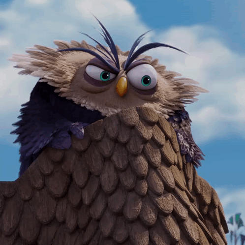 Cartoon Owl Sitting on Tree Branch With Blue Sky