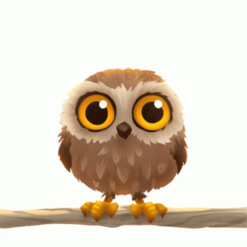 Cartoon Owl With Big Yellow Eyes Sitting on Branch