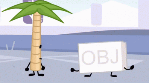 Cartoon Palm Tree and Block Saying Obj