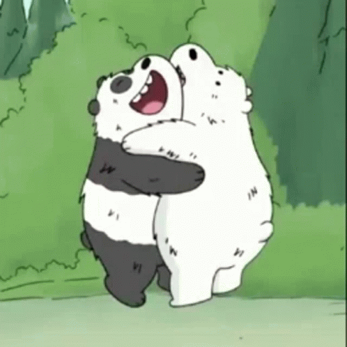 Cartoon Panda and Polar Bear Hugging
