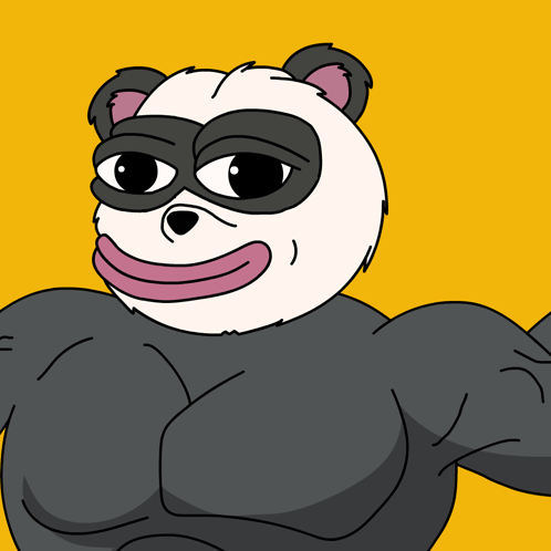 Cartoon Panda Bear Flexing Muscles on Yellow Background