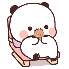 Cartoon Panda Bear Sitting in Chair Holding Teddy Bear