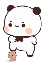 Cartoon Panda Bear Standing Beside Small Brown Bear