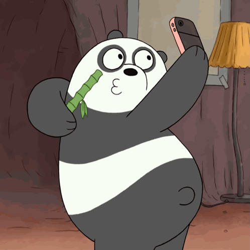 Cartoon Panda Bear Taking Selfie GIF