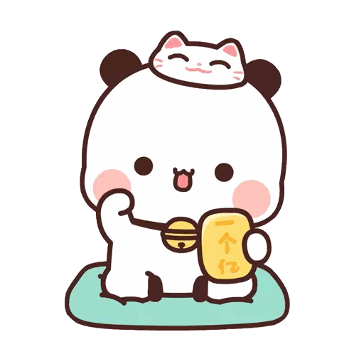 Cartoon Panda Bear with Cat on Head