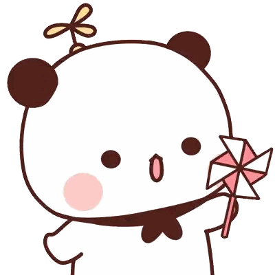 Cartoon Panda Bear With Flower Holding Pink Pinwheel