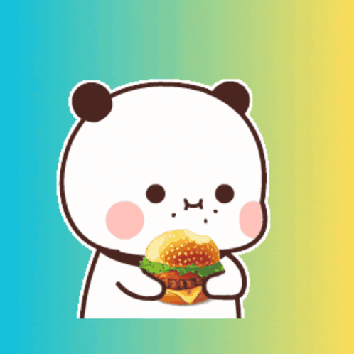 Cartoon Panda Eating Hamburger