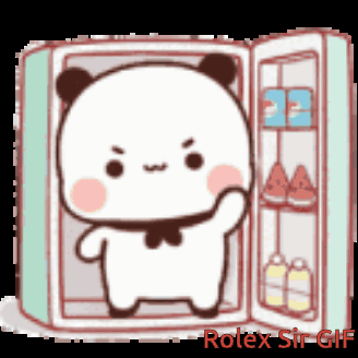 Cartoon Panda In Front Of Refrigerator GIF
