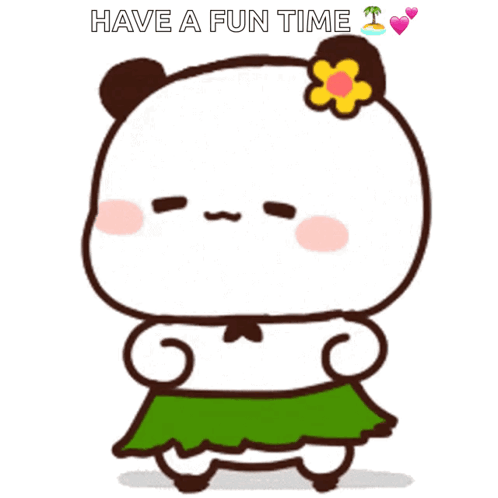 Cartoon Panda In Green Skirt With Flower In Hair GIF
