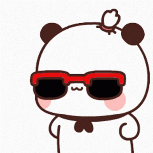 Cartoon Panda In Sunglasses With Butterfly On Head GIF