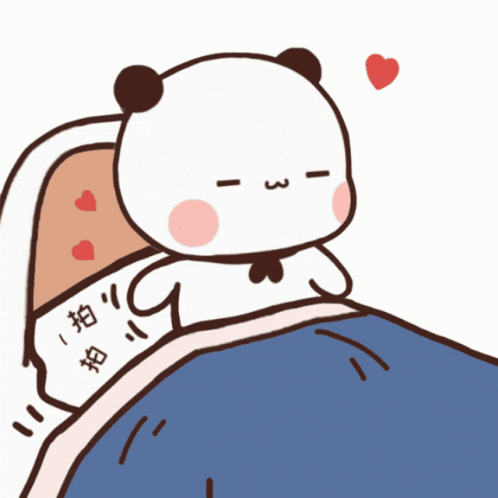 Cartoon Panda Lying in Bed with Heart Above