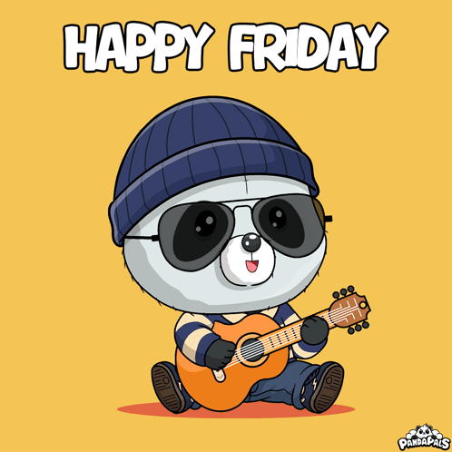 Cartoon Panda Playing Guitar Happy Friday