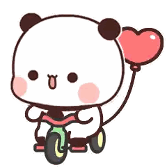 Cartoon Panda Riding Bike Holding Heart Balloon