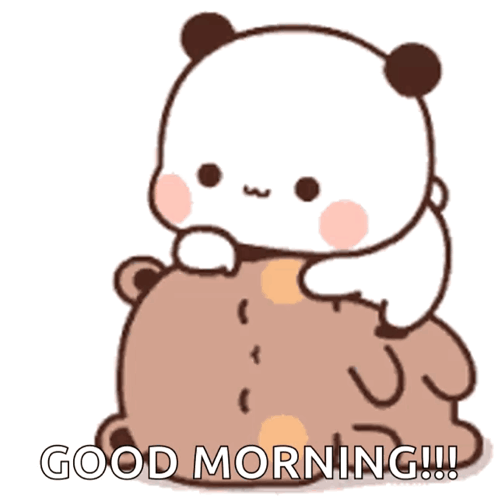 Cartoon Panda Sitting on Brown Bear Saying Good Morning