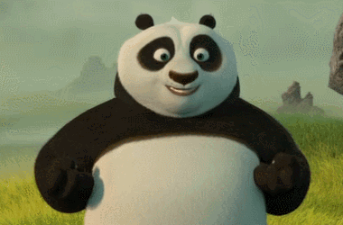 Cartoon Panda Standing in Field With Arms Outstretched