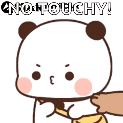Cartoon Panda Touched By Hand Saying Not Touchy GIF