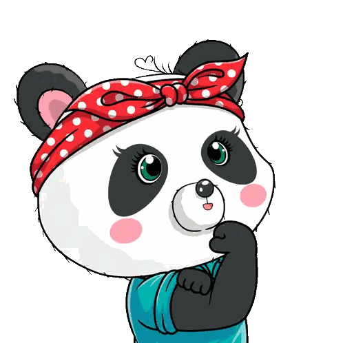 Cartoon Panda Wearing Red Polka Dot Headband