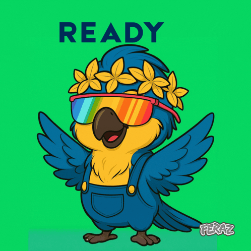Cartoon Parrot Wearing Sunglasses and Overalls