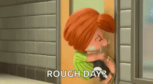 Cartoon Peeking Out Door Asking Rough Day