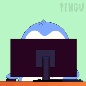 Cartoon Penguin at Computer With Pengu