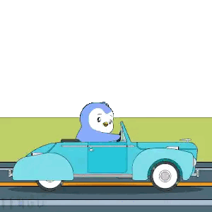 Cartoon Penguin Driving Blue Car