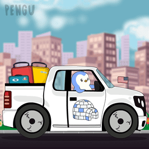 Cartoon Penguin Driving White Truck