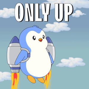 Cartoon Penguin Flying With Only Up GIF