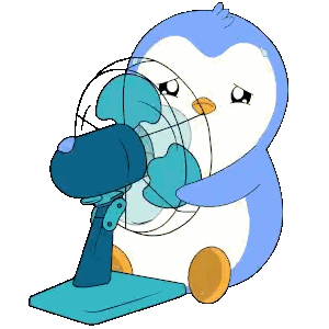 Cartoon Penguin Holding Blue Fan