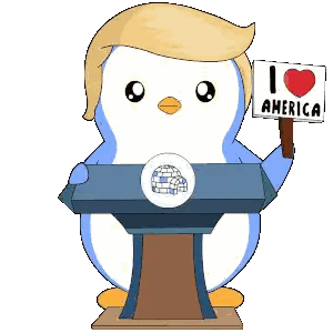 Cartoon Penguin Holding I Love America Sign