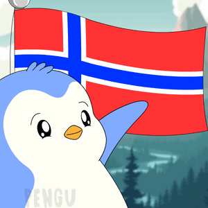 Cartoon Penguin Holding Norwegian Flag GIF