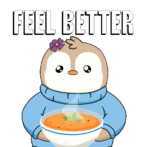 Cartoon Penguin Holding Soup Feel Better